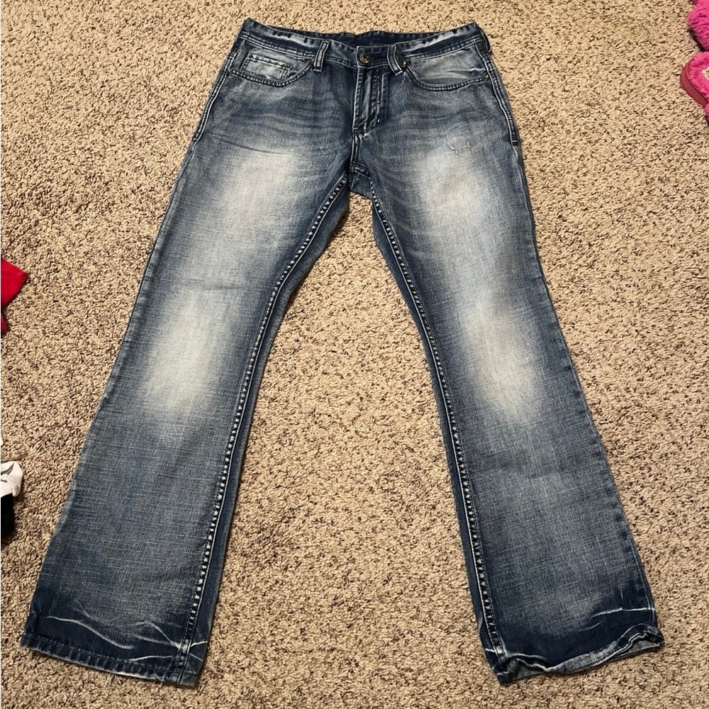 Buffalo David Bitton Blue Relaxed Jeans with Faded Wash